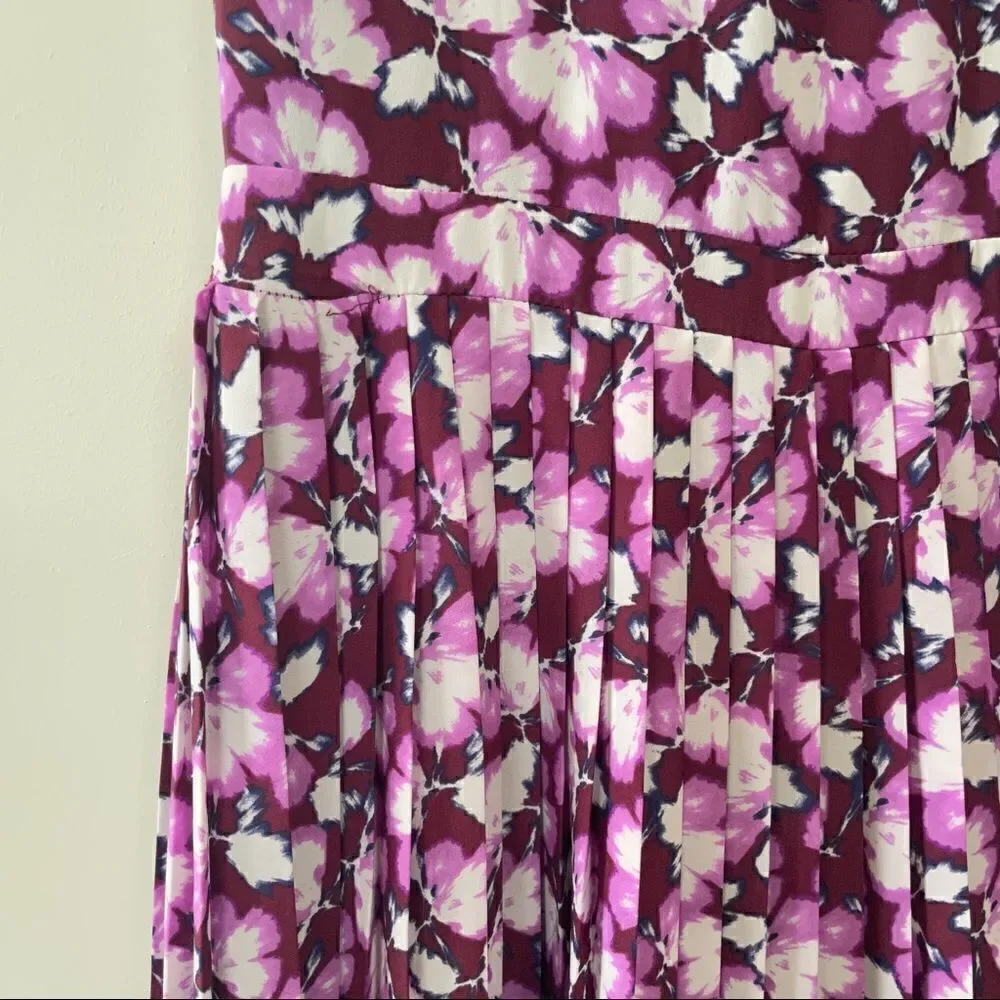Banana Republic Purple Floral Short Sleeve Pleated Fit & Flare Dress
